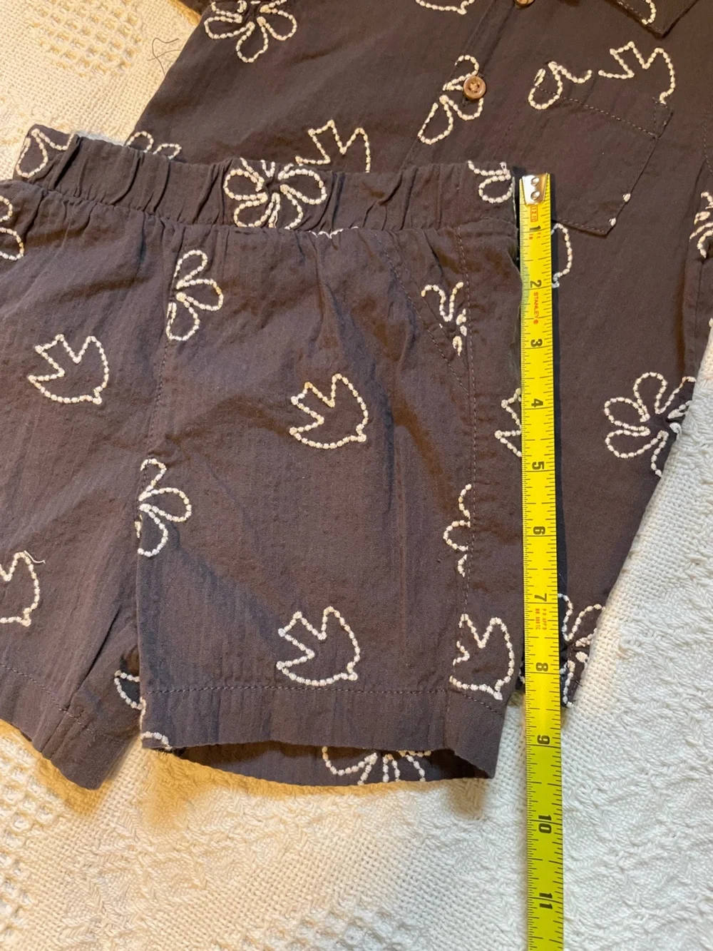 Primark Toddler Two-Piece Shirt & Short Set - Black with White Embroidered Birds